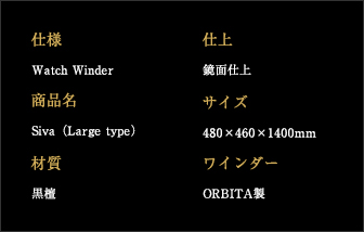 シヴァ ラージサイズ仕様詳細